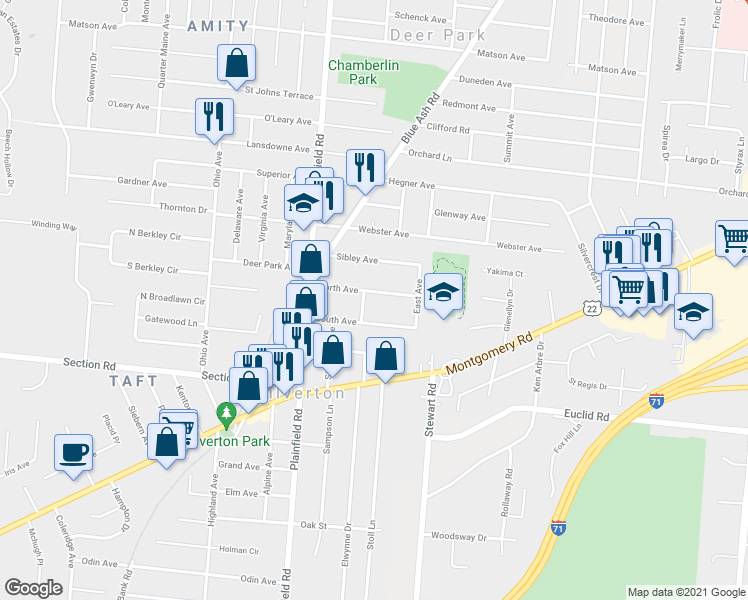 map of restaurants, bars, coffee shops, grocery stores, and more near 4207 North Avenue in Cincinnati