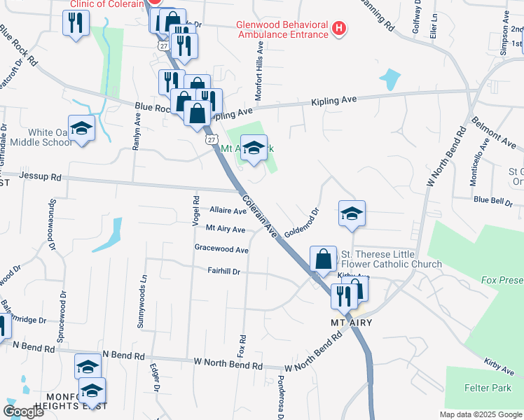 map of restaurants, bars, coffee shops, grocery stores, and more near 5664 Colerain Avenue in Cincinnati