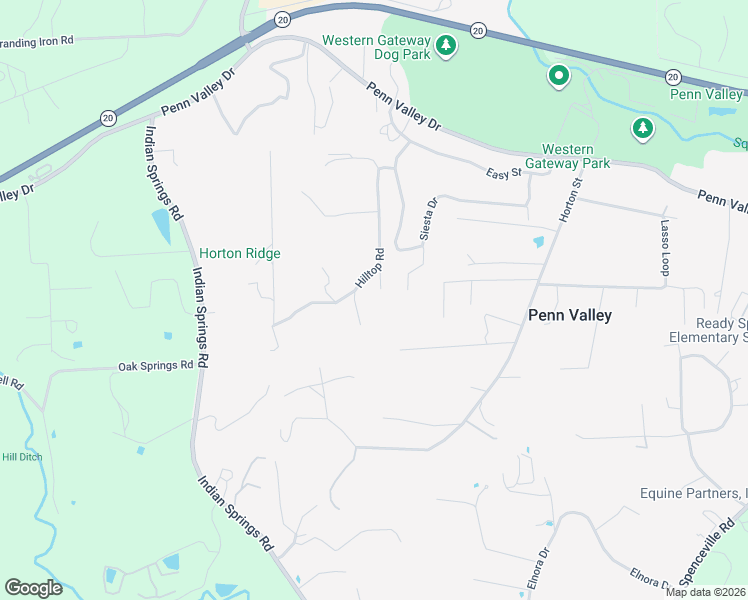 map of restaurants, bars, coffee shops, grocery stores, and more near 18835 Hilltop Road in Penn Valley