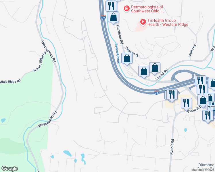 map of restaurants, bars, coffee shops, grocery stores, and more near 7142 Ruwes Oak Drive in Cincinnati
