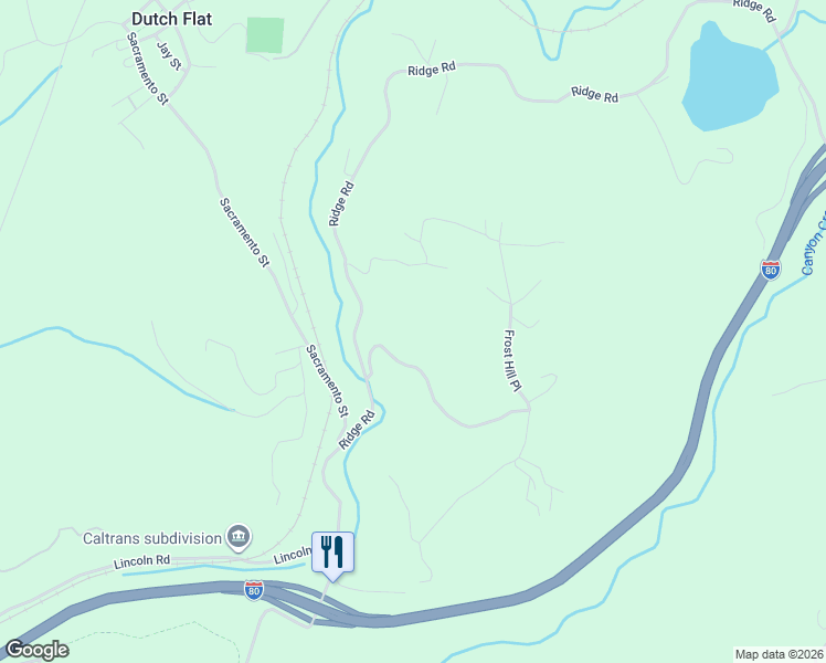 map of restaurants, bars, coffee shops, grocery stores, and more near 565 Frost Hill Road in Dutch Flat