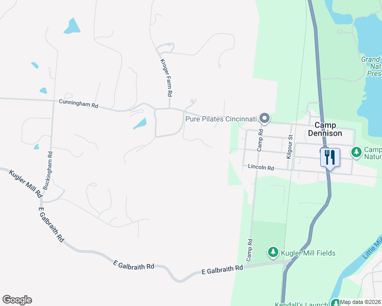 map of restaurants, bars, coffee shops, grocery stores, and more near 9725 Cunningham Road in Cincinnati