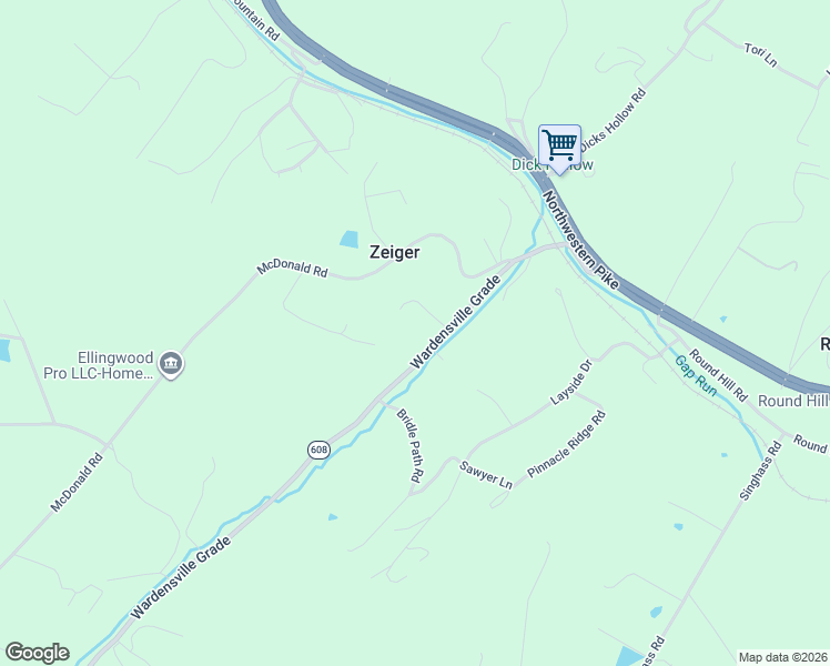 map of restaurants, bars, coffee shops, grocery stores, and more near 340 Wardensville Grade in Winchester