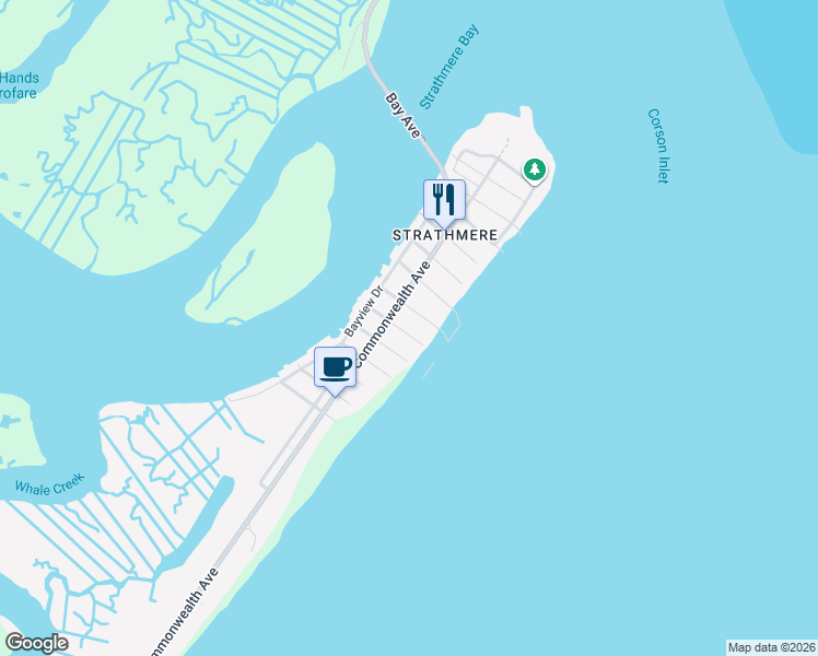 map of restaurants, bars, coffee shops, grocery stores, and more near 15 East Tecumseh Avenue in Strathmere