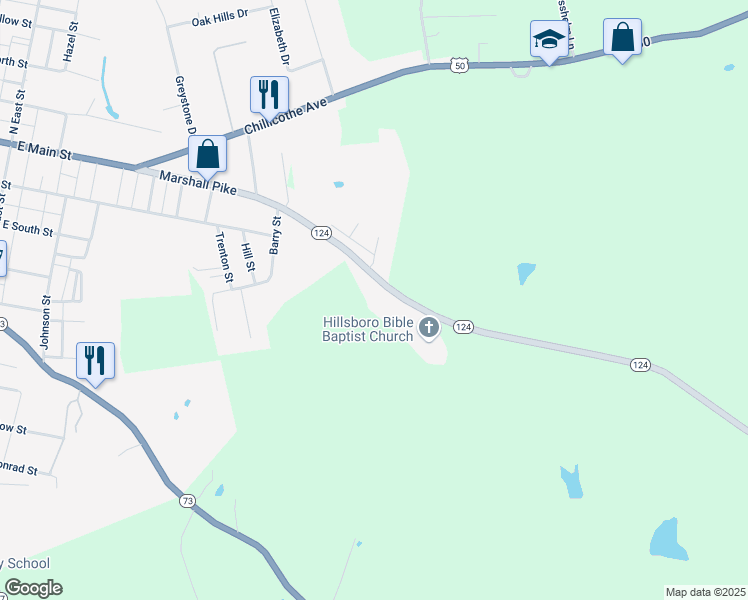 map of restaurants, bars, coffee shops, grocery stores, and more near 8014 South R 124 in Hillsboro