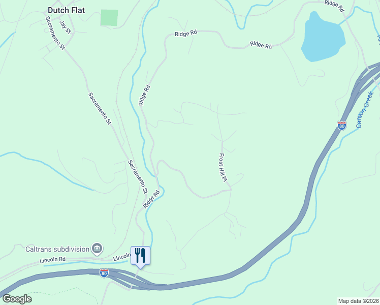 map of restaurants, bars, coffee shops, grocery stores, and more near 565 Frost Hill Road in Dutch Flat