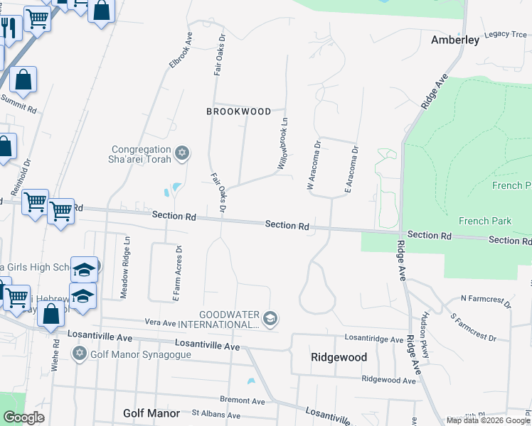 map of restaurants, bars, coffee shops, grocery stores, and more near 2626 Section Road in Cincinnati