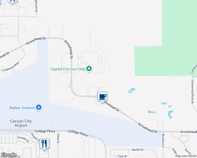 map of restaurants, bars, coffee shops, grocery stores, and more near 4126 Technology Way in Carson City