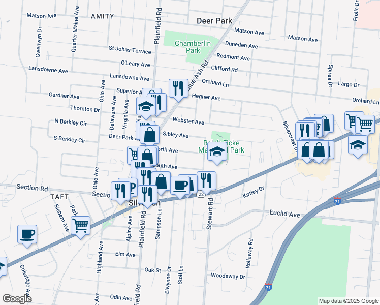 map of restaurants, bars, coffee shops, grocery stores, and more near 4237 North Avenue in Cincinnati
