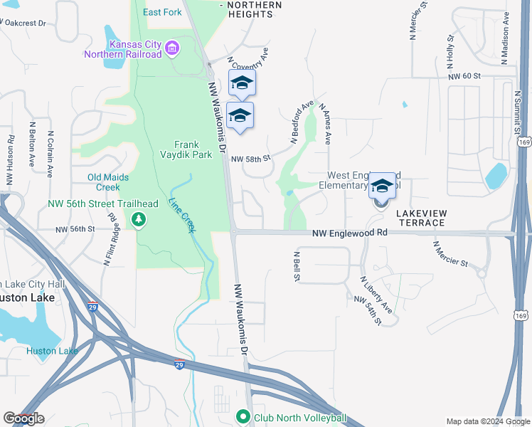 map of restaurants, bars, coffee shops, grocery stores, and more near 5633 North Harden Avenue in Kansas City