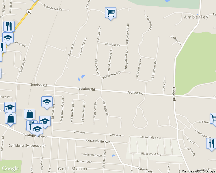 map of restaurants, bars, coffee shops, grocery stores, and more near 2580 Section Road in Cincinnati