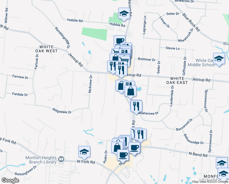 map of restaurants, bars, coffee shops, grocery stores, and more near 5761 Cheviot Road in Cincinnati