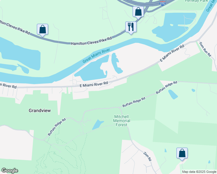 map of restaurants, bars, coffee shops, grocery stores, and more near 5384 East Miami River Road in Cleves