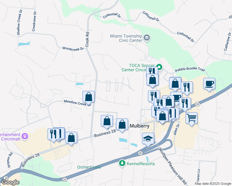 map of restaurants, bars, coffee shops, grocery stores, and more near 1030 Cooks Crossing Drive in Milford
