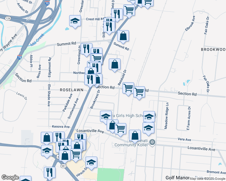 map of restaurants, bars, coffee shops, grocery stores, and more near 1840 Blackstone Place in Cincinnati