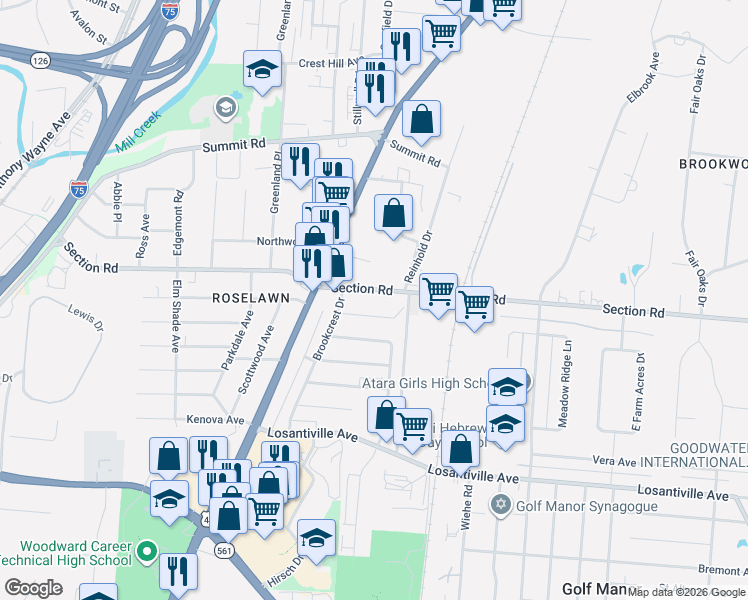 map of restaurants, bars, coffee shops, grocery stores, and more near 1840 Blackstone Place in Cincinnati