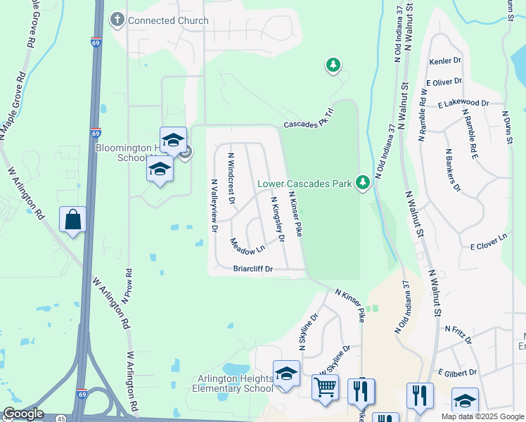 map of restaurants, bars, coffee shops, grocery stores, and more near 3272 North O Brien Place in Bloomington