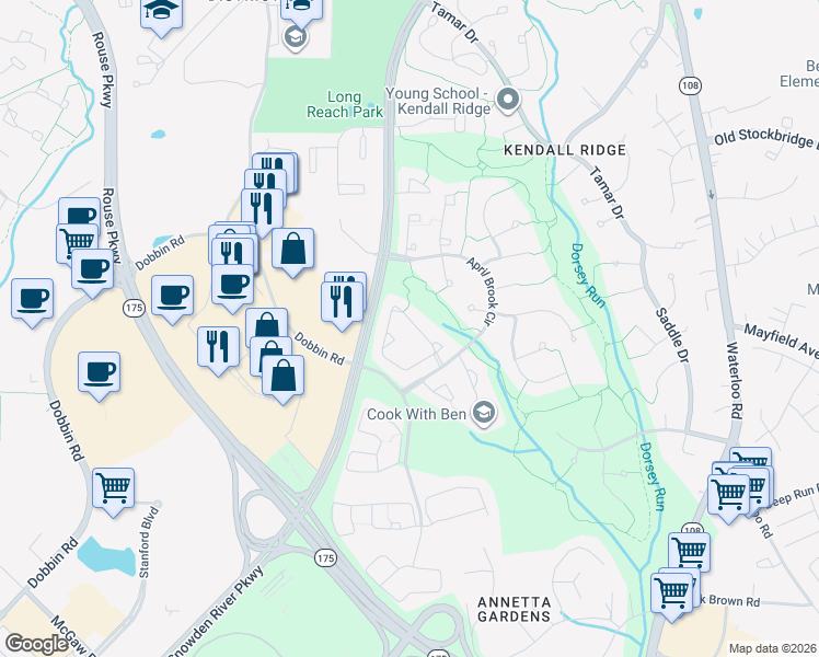 map of restaurants, bars, coffee shops, grocery stores, and more near 6347 Gray Sea Way in Columbia
