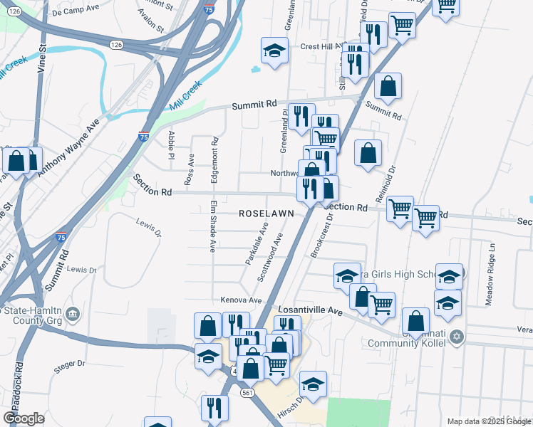 map of restaurants, bars, coffee shops, grocery stores, and more near in Cincinnati