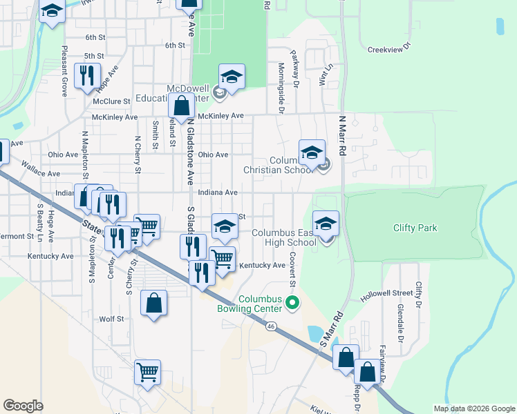 map of restaurants, bars, coffee shops, grocery stores, and more near 100 Wehmeier Street in Columbus