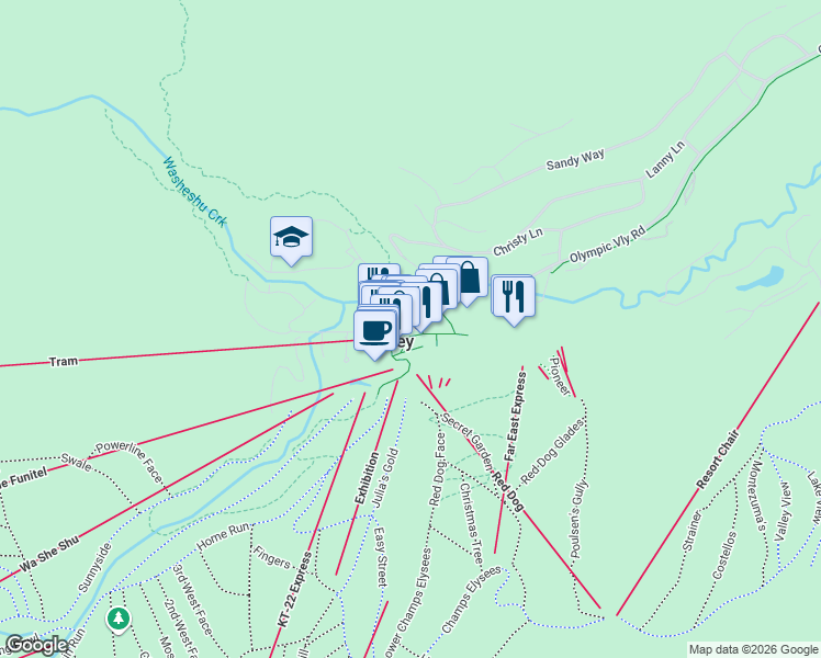map of restaurants, bars, coffee shops, grocery stores, and more near in Olympic Valley