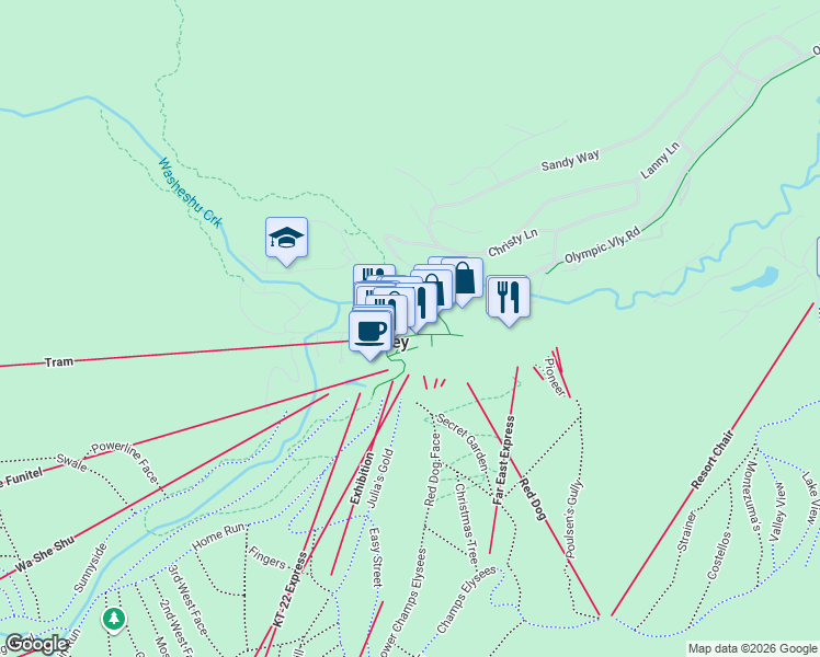 map of restaurants, bars, coffee shops, grocery stores, and more near in Olympic Valley