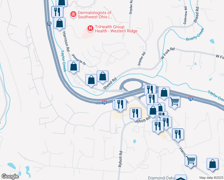 map of restaurants, bars, coffee shops, grocery stores, and more near 5501 Rybolt Road in Cincinnati