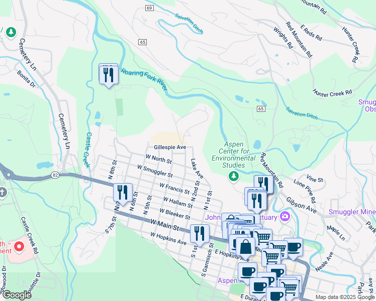 map of restaurants, bars, coffee shops, grocery stores, and more near 710 North 3rd Street in Aspen