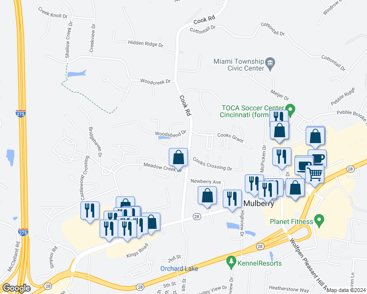 map of restaurants, bars, coffee shops, grocery stores, and more near 935 Saffron Lane in Milford