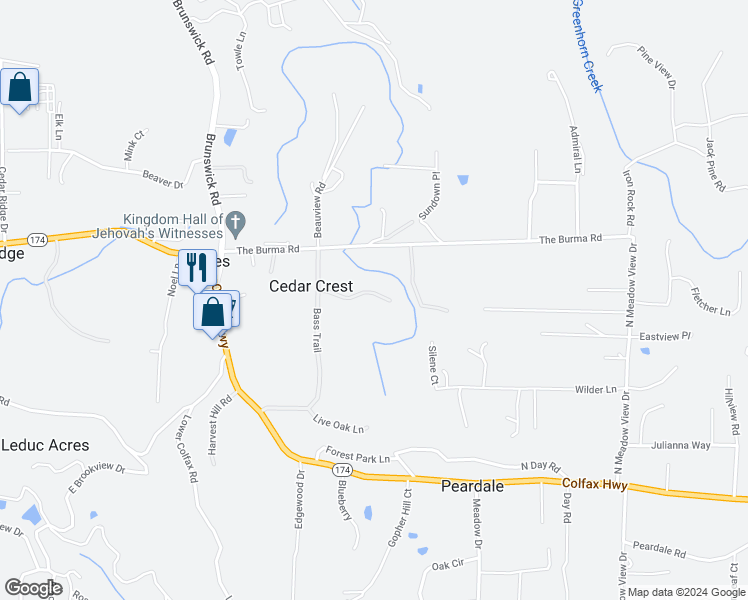 map of restaurants, bars, coffee shops, grocery stores, and more near 12950 Cedar Crest Lane in Grass Valley