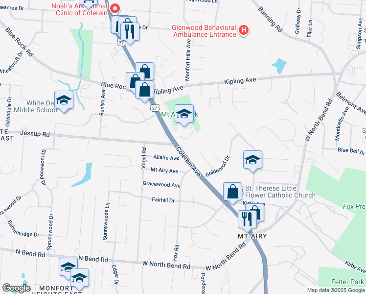 map of restaurants, bars, coffee shops, grocery stores, and more near 5664 Colerain Avenue in Cincinnati