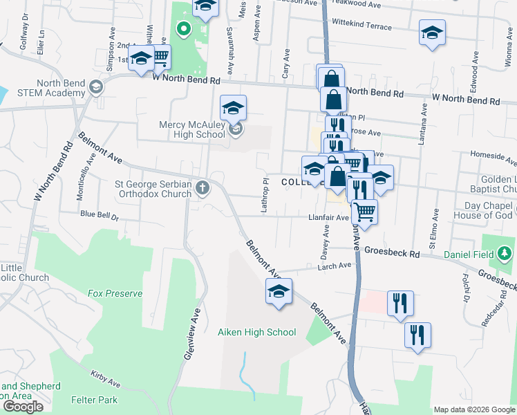 map of restaurants, bars, coffee shops, grocery stores, and more near 1744 Cedar Avenue in Cincinnati