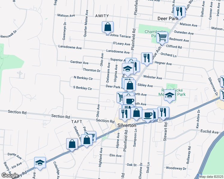 map of restaurants, bars, coffee shops, grocery stores, and more near 7106 Virginia Avenue in Cincinnati