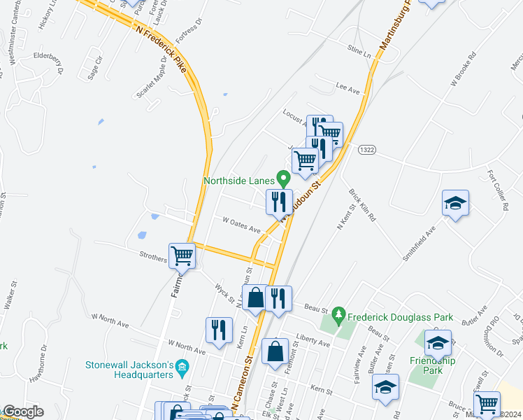 map of restaurants, bars, coffee shops, grocery stores, and more near 23 Morningside Drive in Winchester