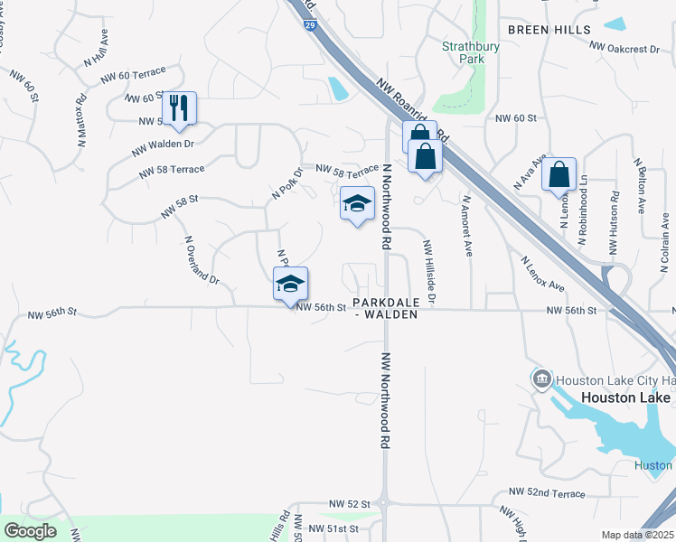 map of restaurants, bars, coffee shops, grocery stores, and more near 4524 Northwest 57th Street in Kansas City