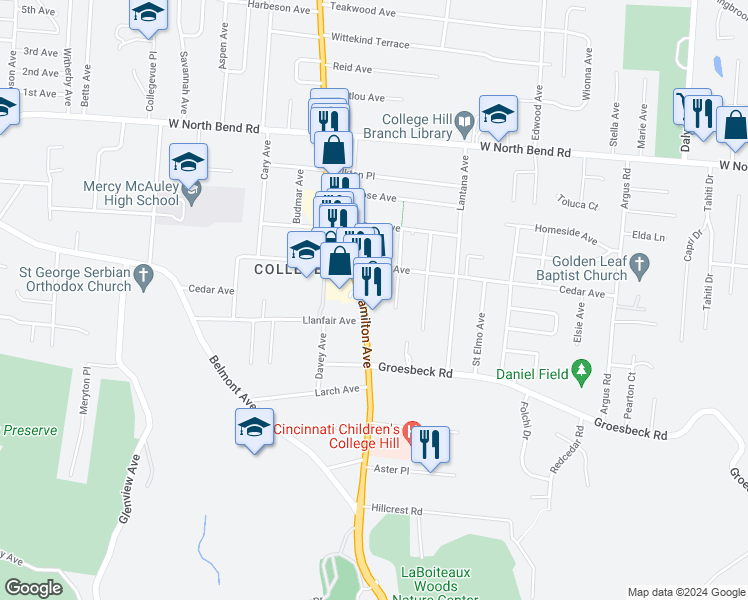 map of restaurants, bars, coffee shops, grocery stores, and more near in Cincinnati