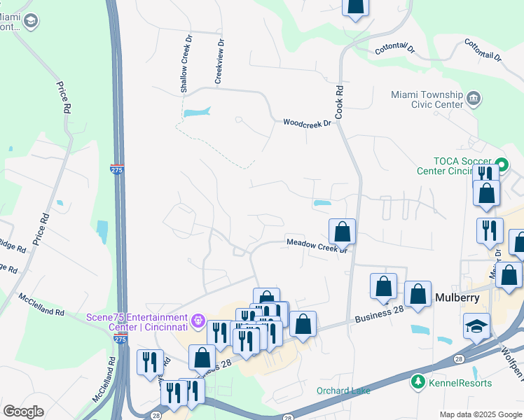 map of restaurants, bars, coffee shops, grocery stores, and more near 6213 Watchcreek Way in Milford