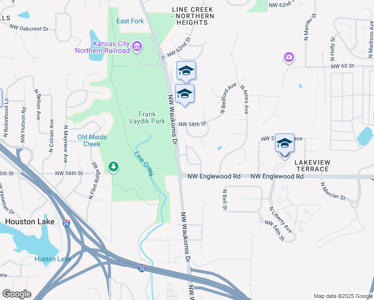 map of restaurants, bars, coffee shops, grocery stores, and more near 5687 North Harden Avenue in Kansas City