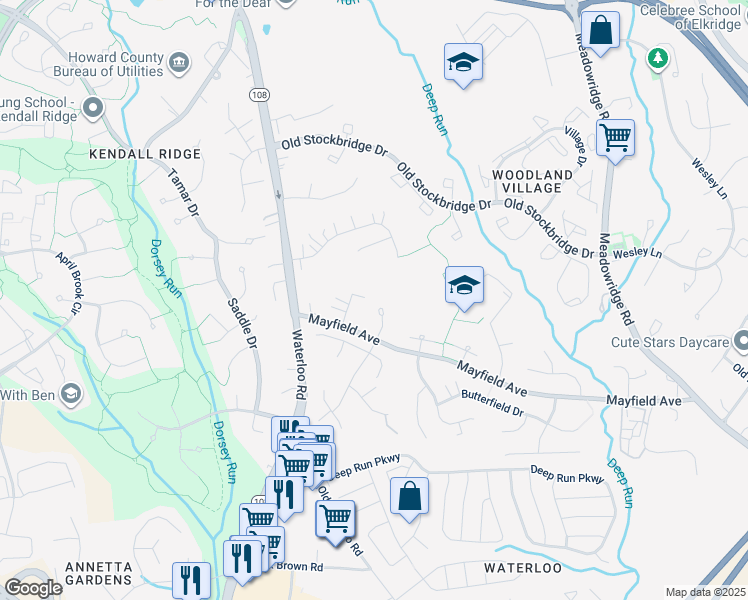 map of restaurants, bars, coffee shops, grocery stores, and more near 8033 Green Tree Court in Elkridge