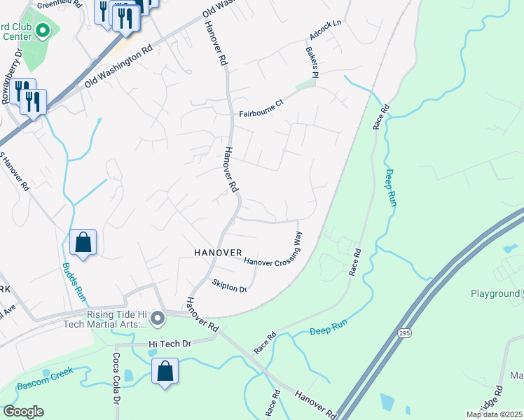 map of restaurants, bars, coffee shops, grocery stores, and more near 6215 Mill River Court in Hanover
