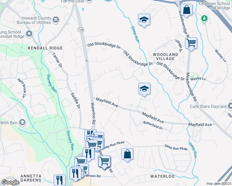 map of restaurants, bars, coffee shops, grocery stores, and more near 8033 Green Tree Court in Elkridge