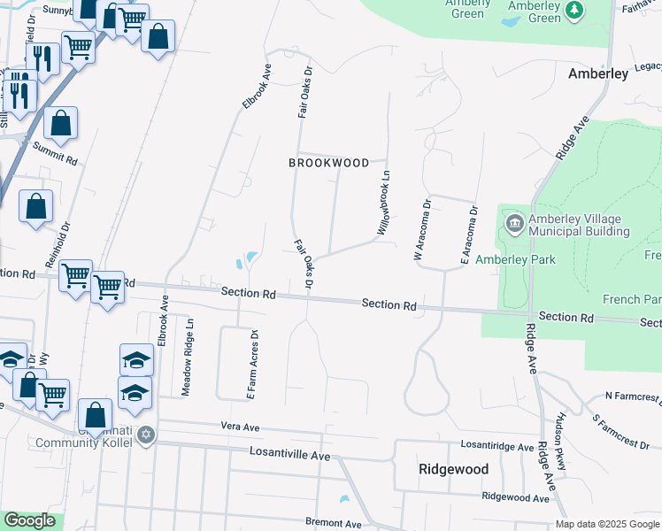 map of restaurants, bars, coffee shops, grocery stores, and more near 2501 Willowbrook Drive in Cincinnati