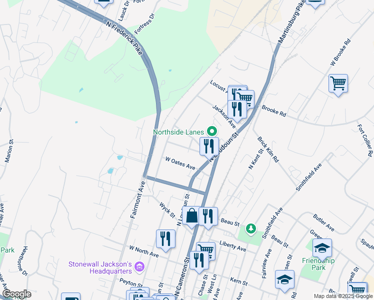 map of restaurants, bars, coffee shops, grocery stores, and more near 101 Morningside Drive in Winchester