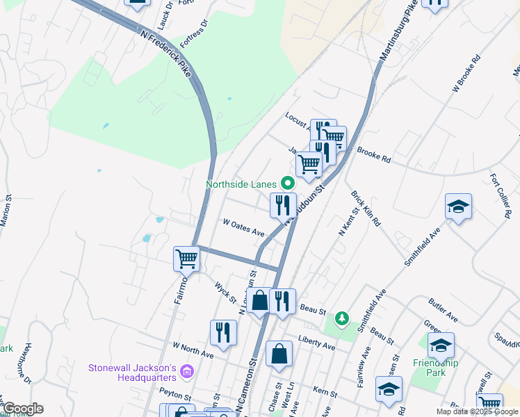 map of restaurants, bars, coffee shops, grocery stores, and more near 18 Morningside Drive in Winchester