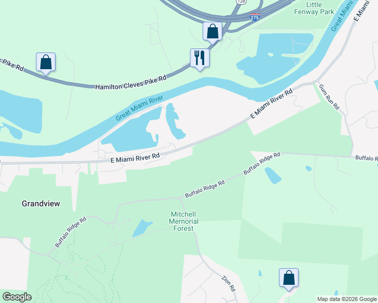 map of restaurants, bars, coffee shops, grocery stores, and more near 5432 East Miami River Road in Cleves