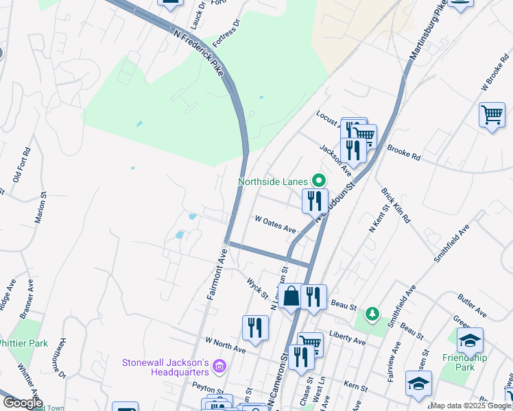 map of restaurants, bars, coffee shops, grocery stores, and more near 660 Pennsylvania Avenue in Winchester
