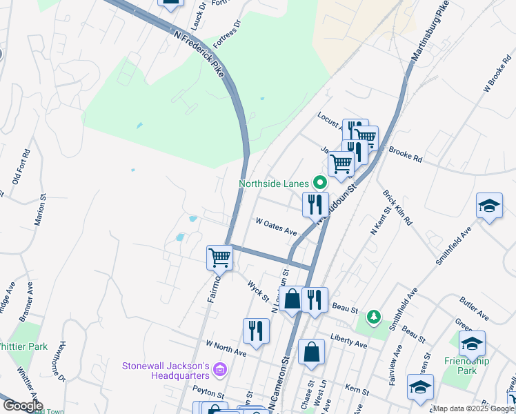 map of restaurants, bars, coffee shops, grocery stores, and more near 660 Pennsylvania Avenue in Winchester