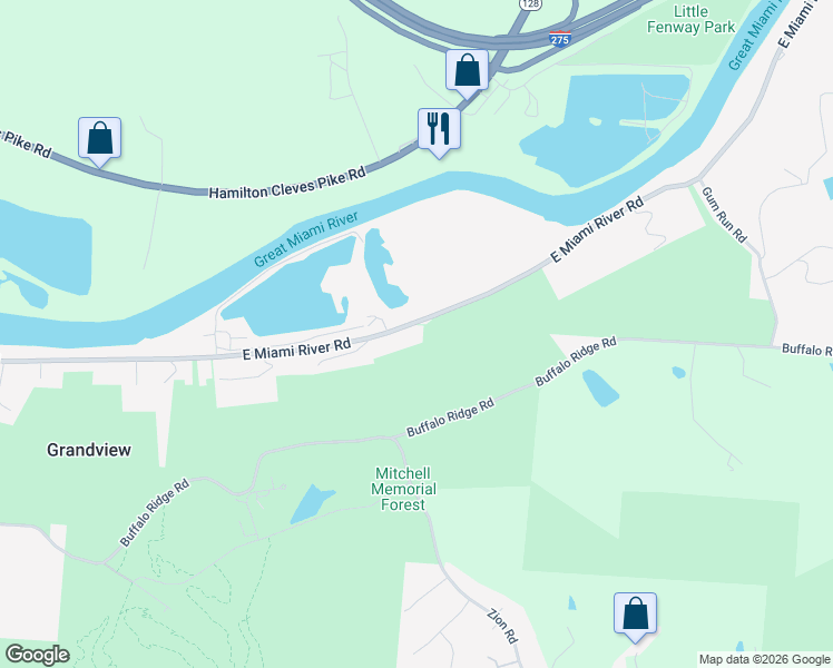 map of restaurants, bars, coffee shops, grocery stores, and more near 5432 East Miami River Road in Cleves