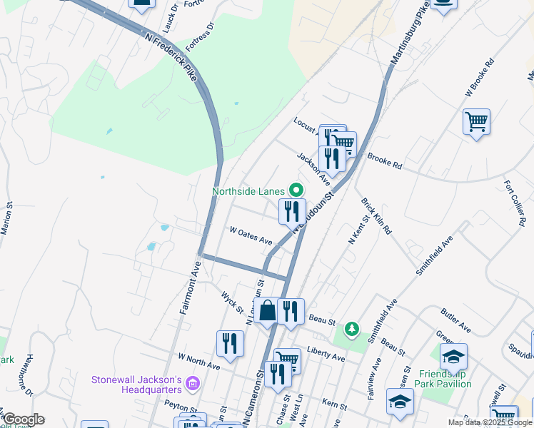 map of restaurants, bars, coffee shops, grocery stores, and more near 22 Morningside Drive in Winchester