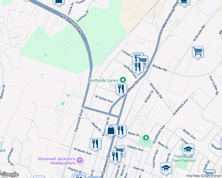 map of restaurants, bars, coffee shops, grocery stores, and more near 22 Morningside Drive in Winchester